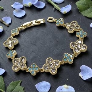 18k Gold Plated Luxury Turquoise Clover Zircon Crystal Tennis Bracelet